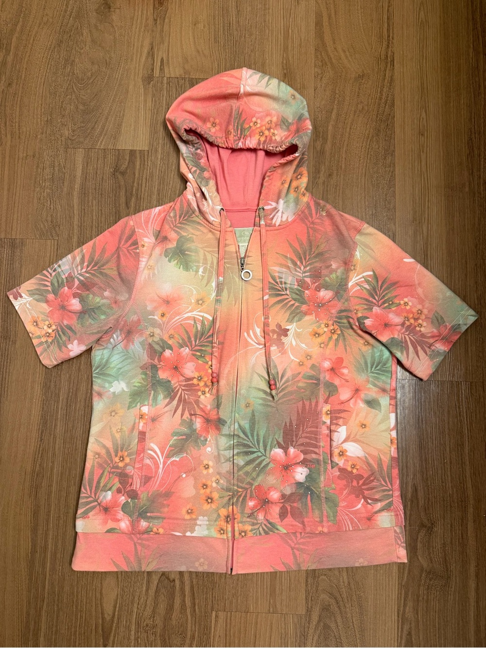 GreenTea Coral Floral Zip-Up Hoodie